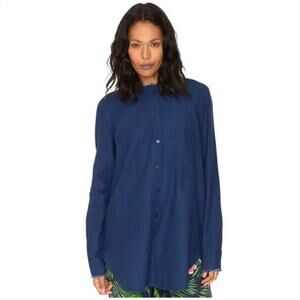 Sandrine Rose Mandarin Collar Dark Denim Tunic Top